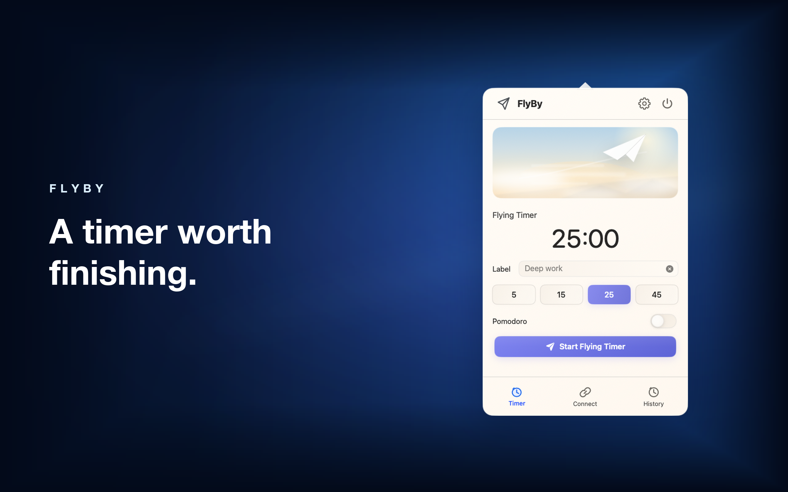 FlyBy screenshot showing the flying timer panel